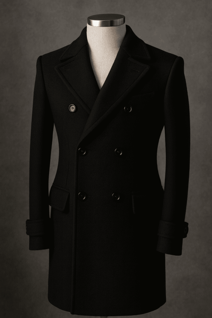 custom-made black wool trenchcoat