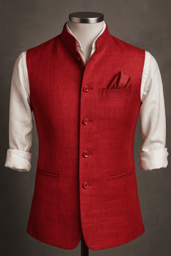 linen silk indian waistcoat in red color