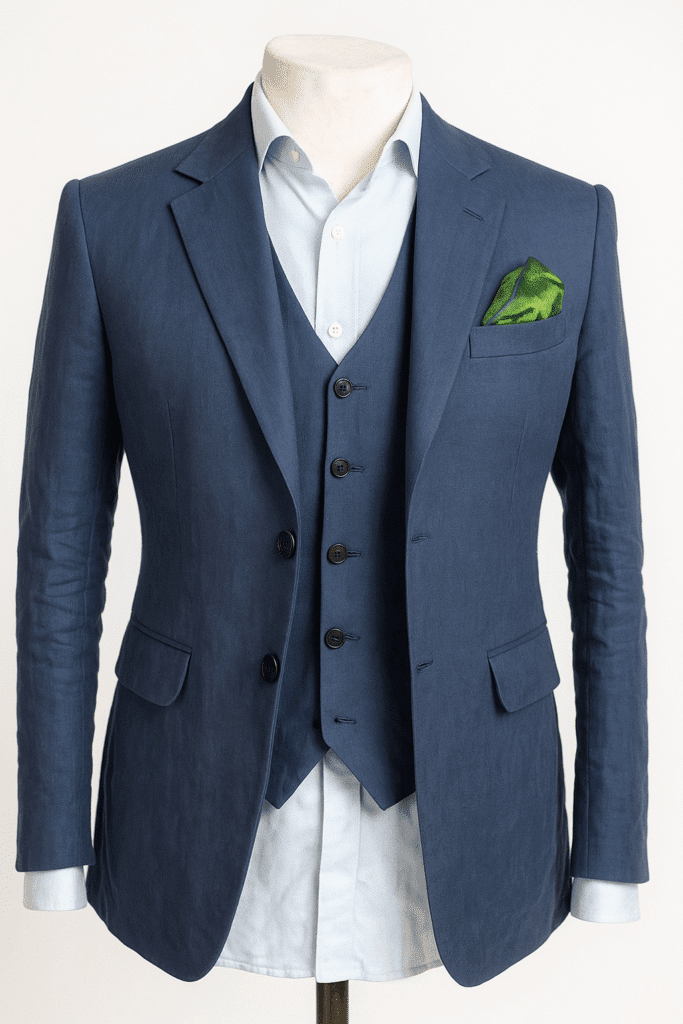 tailored linen suit with waistcoat