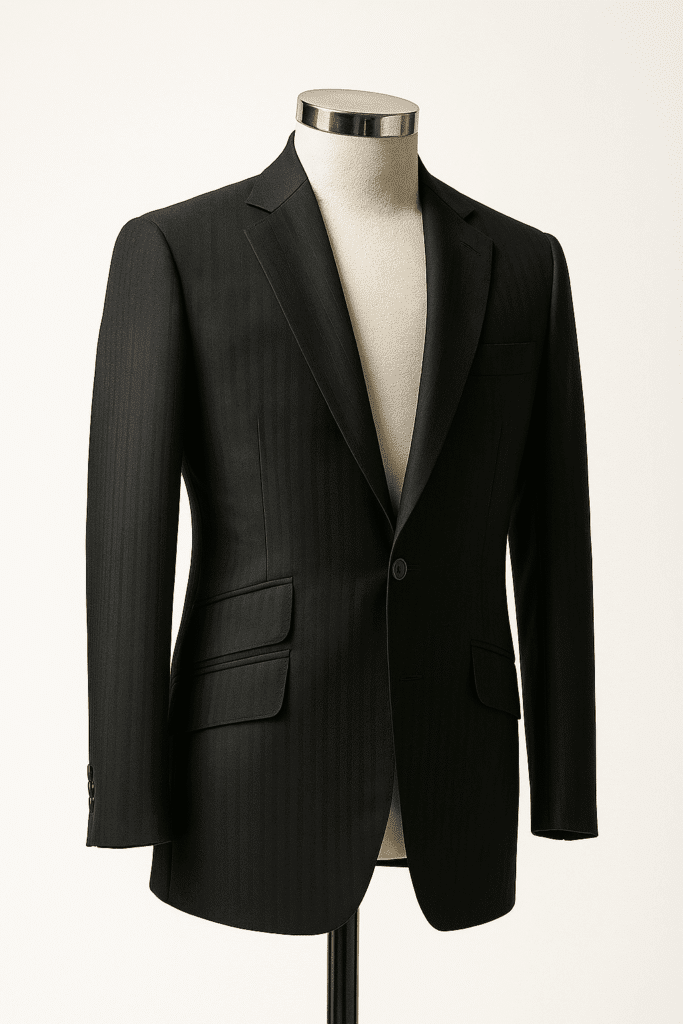 pure wool suit with slanted ticket pocket