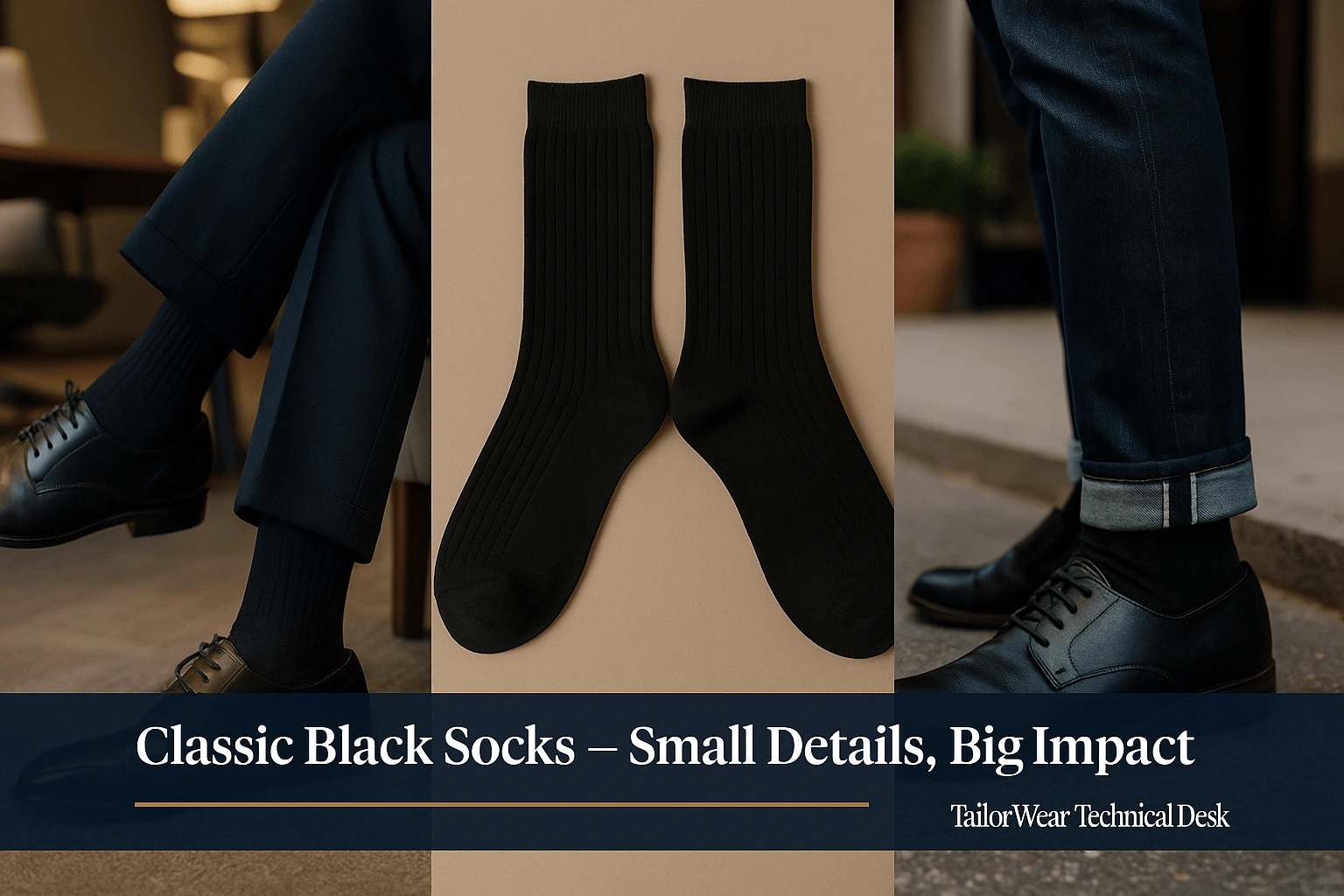 Classic black dress socks for men