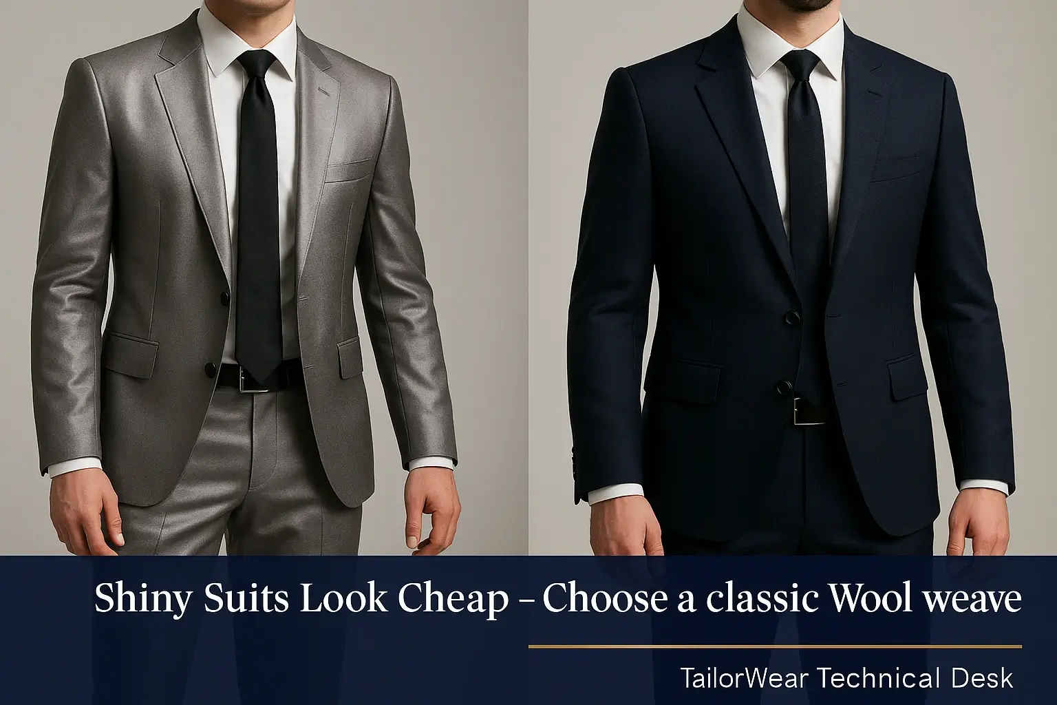 Avoid shiny polyester suits; choose wool