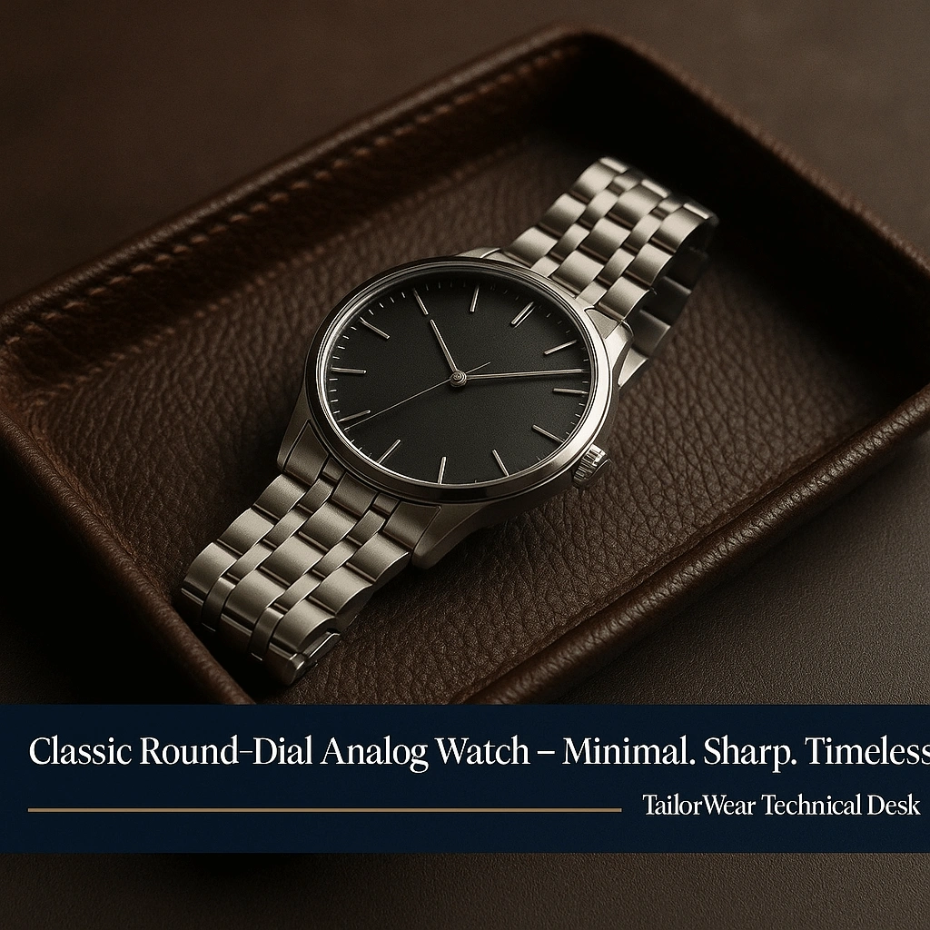 Classic round-dial analog men’s watch with leather strap