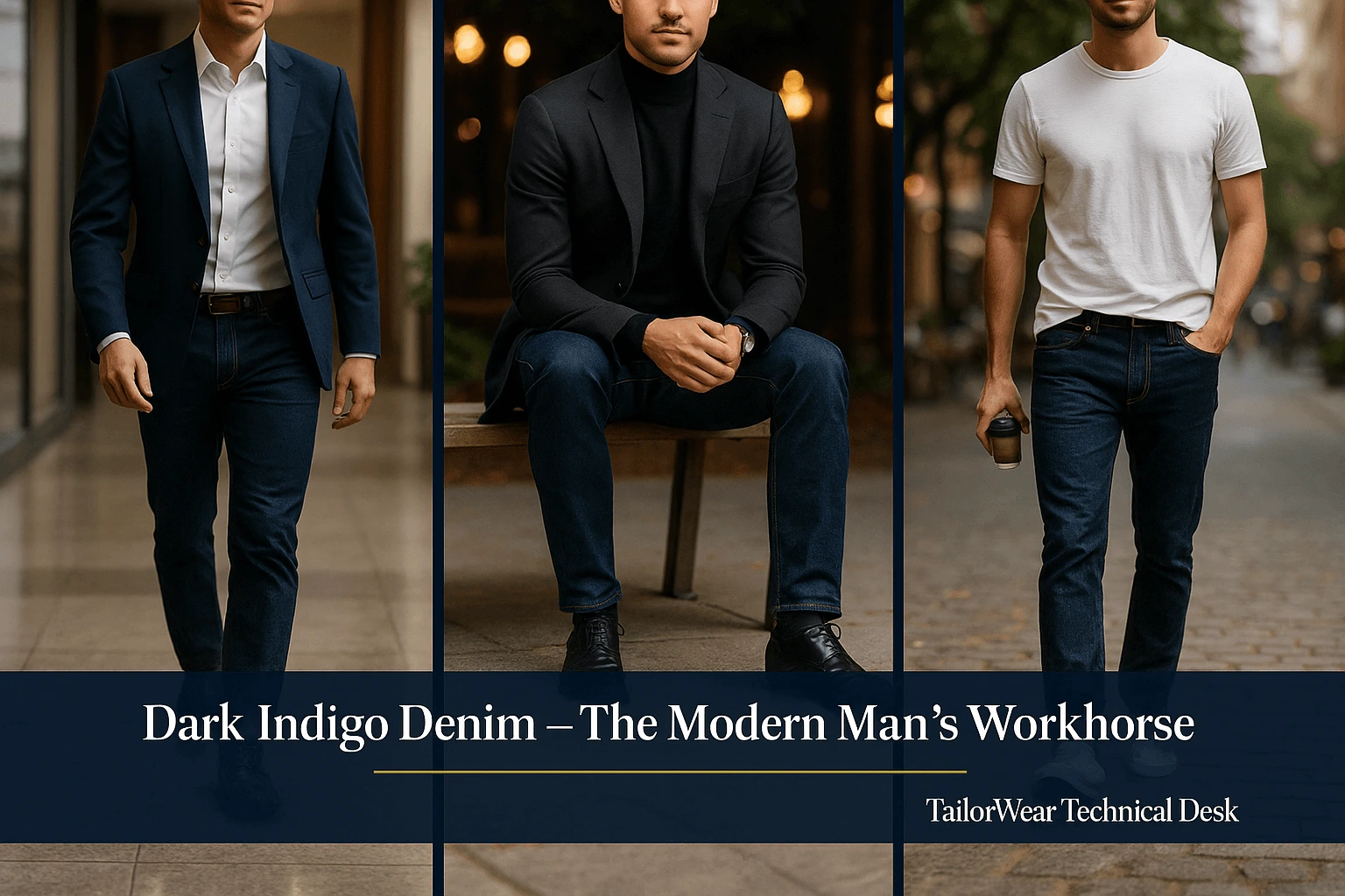 Dark indigo fitted jeans for men