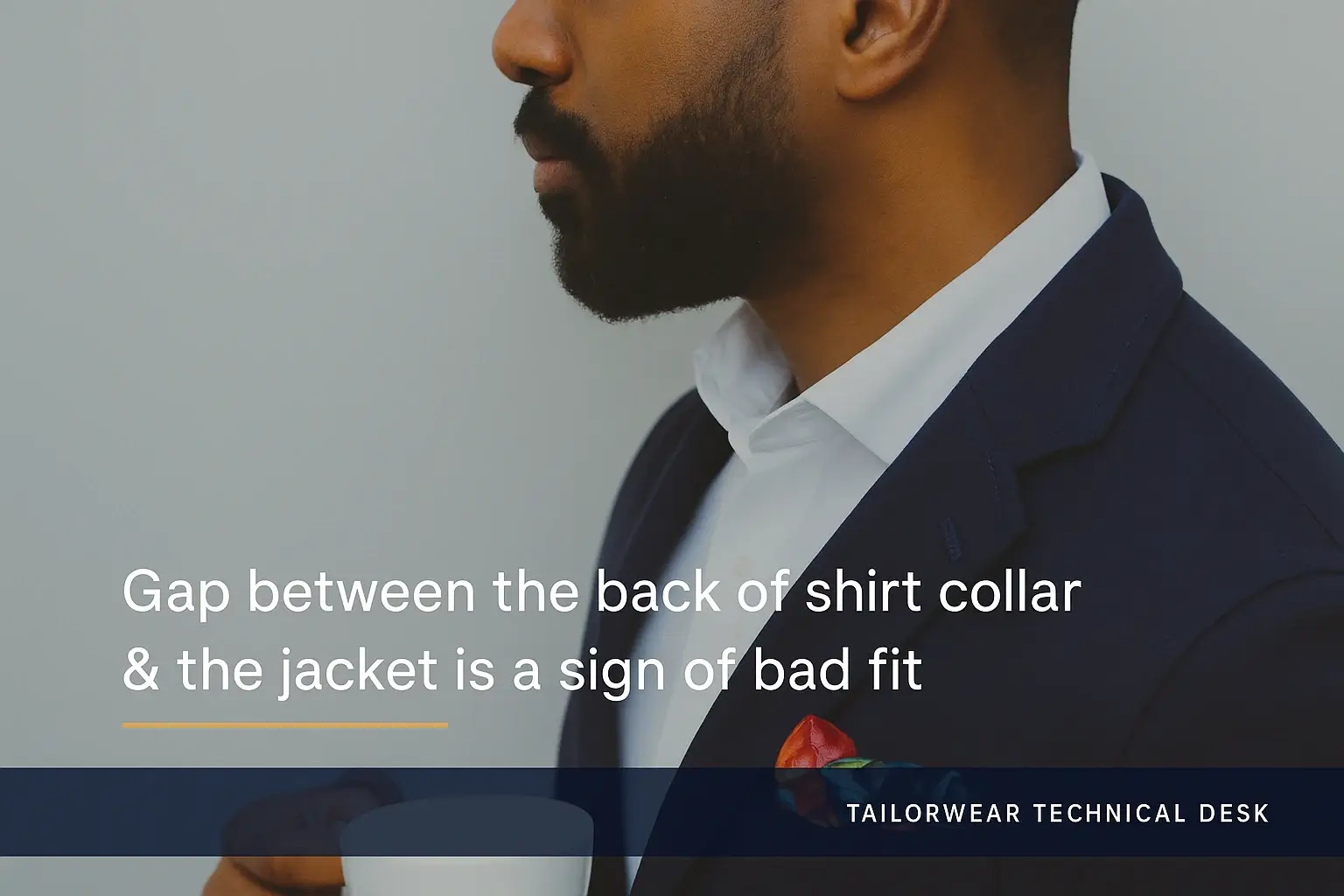 Close-up showing gap between shirt collar and blazer collar.